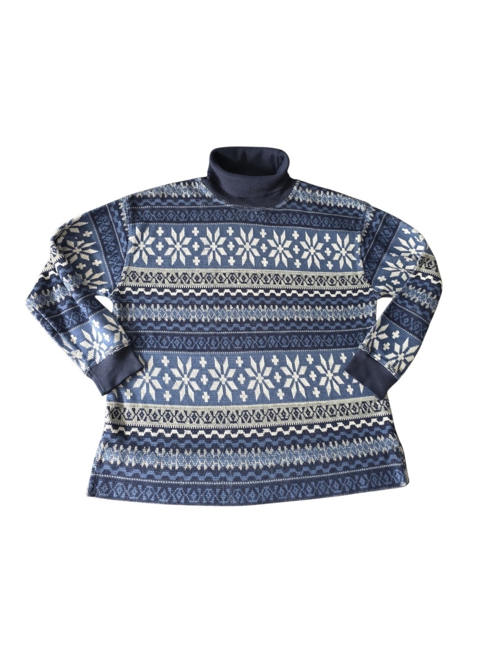 Vintage Pacer Nordic Fair Isle Turtleneck Sweater Blue Cream Grandpacore